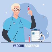 docteur en recherche sur les vaccins médicaux avec seringue et instruments de laboratoire développement vaccin contre le coronavirus covid19 vecteur