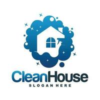 concept de conception de logo de nettoyage de maison, vecteur de modèle de logo de maison de nettoyage