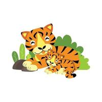 maman et bébé de tigre de dessin animé mignon vecteur