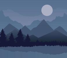 paysage de montagnes, de pins et de lune sur la conception de vecteur de fond gris