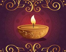 joyeux diwali diya bougie avec mandala et ornement sur fond rouge vector design