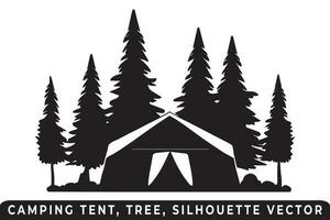 camping tente silhouette vecteur, tente et arbre vecteur, site de camp silhouette, Extérieur aventure vecteur, camping tente icône, forêt silhouette vecteur, nuit camping scène, nuit camping silhouette. vecteur