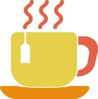 chaud tasse avec thé sac icône dans Jaune et rouge couleur. vecteur