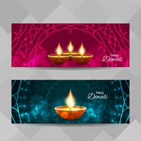 Jeu de bannières décoratives abstrait Happy Diwali vecteur