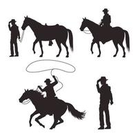 silhouettes de cow-boys avec des fusils et des chevaux vecteur