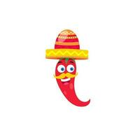 dessin animé personnage de Chili portant mexicain chapeau. vecteur