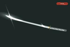 une katana épée qui appartiennent à une Japonais samouraï, avec ancien sculptures et une lumière balayage vecteur