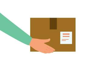 courrier en portant une parcelle avec livraison étiqueter, livraison et livraison concept vecteur