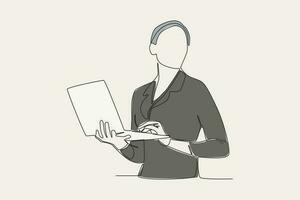 Couleur illustration de une femme d'affaires travail avec une portable vecteur