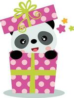 surprise content anniversaire avec mignonne Panda à venir en dehors de une cadeau boîte vecteur