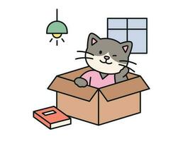 mignonne chat. le chat dans le boîte est séance avec une confortable et confortable expression. vecteur