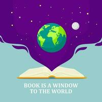 livre est une fenêtre à le monde journée illustration vecteur