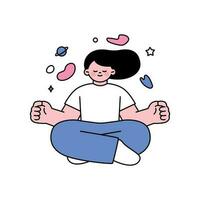 une femme est séance jambes croisées et méditer. contour Facile vecteur illustration.