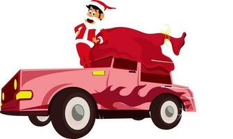 Père Noël claus sur une cadeau auto. vecteur