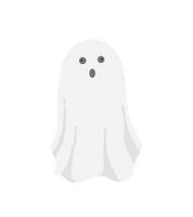 peu mignonne blanc fantôme avec visage émotions vecteur illustration sur le blanc, dessin animé effrayant Facile personnage coloré dessin pour Halloween vacances célébrations, bannière, Fée conte personnage décor