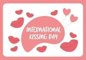 vecteur illustration de fête carte pour international embrasser journée - rose lèvres, cœur en forme de des ballons et une inscription