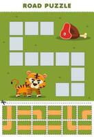 éducation Jeu pour les enfants route puzzle Aidez-moi tigre bouge toi à du boeuf imprimable animal feuille de travail vecteur