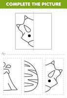 éducation Jeu pour les enfants Couper et Achevée le image de mignonne dessin animé xénoceratops tête moitié contour pour coloration imprimable préhistorique dinosaure feuille de travail vecteur