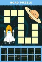 éducation Jeu pour les enfants route puzzle Aidez-moi vaisseau spatial bouge toi à Saturne planète imprimable solaire système feuille de travail vecteur
