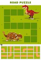 éducation Jeu pour les enfants route puzzle Aidez-moi ankylosaurus bouge toi à tyrannosaure imprimable dinosaure feuille de travail vecteur