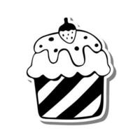 monochrome petit gâteau avec fraise sur blanc silhouette et gris ombre. vecteur illustration pour décoration ou tout conception.