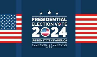Etats-Unis 2024 présidentiel élections un événement bannière, arrière-plan, carte, affiche conception. présidentiel élections 2024 bannière avec américain couleurs conception et typographie. voter jour, novembre 5. nous élection. vecteur