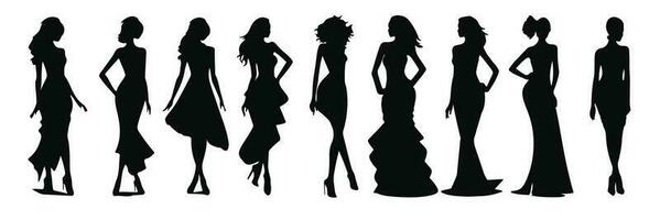 ensemble de femme silhouettes. vecteur illustration ensemble de divers magnifique modèle les filles dans robe. Dame les filles