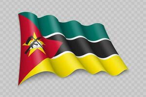 3d réaliste agitant drapeau de mozambique vecteur