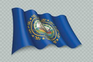 3d réaliste agitant drapeau de Nouveau Hampshire est une Etat de uni États vecteur