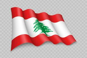 3d réaliste agitant drapeau de Liban vecteur