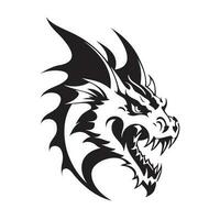 dragon tête noir et blanc vecteur icône