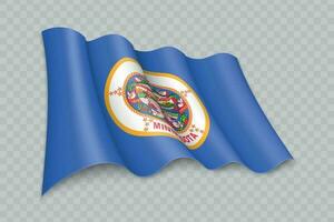 3d réaliste agitant drapeau de Minnesota est une Etat de uni États vecteur