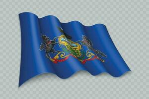 3d réaliste agitant drapeau de Pennsylvanie est une Etat de uni États vecteur