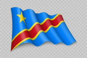 3d réaliste agitant drapeau de dr Congo vecteur