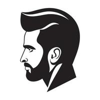 homme tête silhouette, visage avec barbe mode icône vecteur