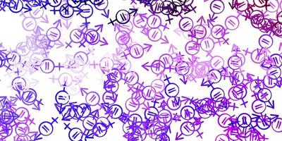 toile de fond de vecteur violet clair avec des symboles de puissance de femme