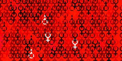 toile de fond de vecteur rouge clair avec des symboles de puissance de femme