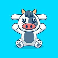 vecteur vache séance mignonne Créatif kawaii dessin animé mascotte logo