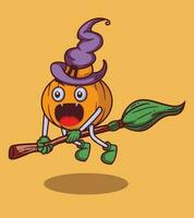 vecteur Halloween panique en jouant balai avec mignonne personnage vecteur illustration