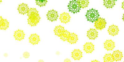 toile de fond de vecteur jaune vert clair avec des flocons de neige de noël