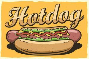 Hot-dog paysage ancien affiche conception vecteur