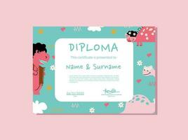 mignonne style années 70 dinosaures école et préscolaire diplôme pour des gamins dans Jardin d'enfants ou primaire les notes. vecteur