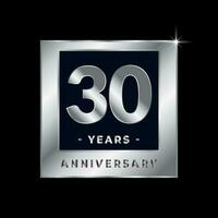 30 ans anniversaire fête luxe noir et argent logo emblème isolé vecteur