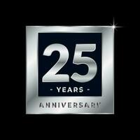 vingt cinq ans anniversaire fête luxe noir et argent logo emblème isolé vecteur