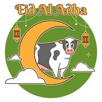 eid Al adha, croissant lune et vache vecteur