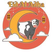 eid Al adha, croissant lune et vache vecteur