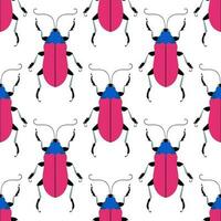 fantaisie rose coléoptères sur le blanc Contexte. sans couture modèle avec dessin animé éléments. vecteur