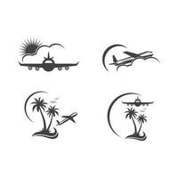 icône du logo vectoriel avion et palmier d'illustration de voyage et d'agence