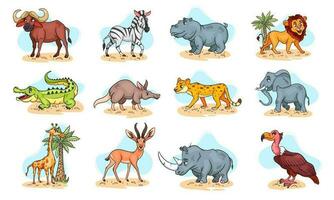 grand ensemble d'animaux africains. personnages animaux drôles en style cartoon. vecteur