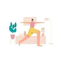 femme guerrier ii yoga pose plat illustration vecteur